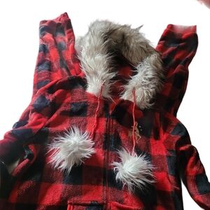 Ardene Red and Black Plaid One Piece Pajama Jumpsuit Size M